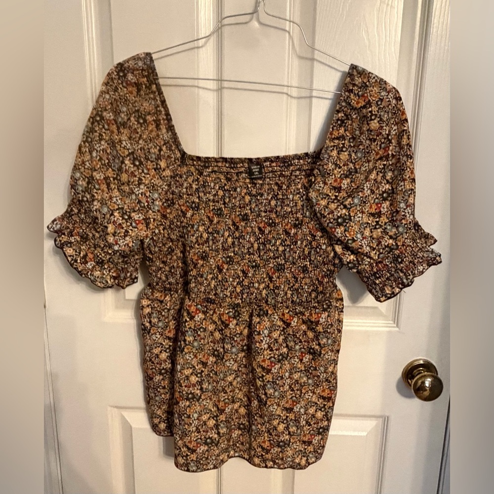 SHEIN Multicolor Floral Smocked Blouse, 1X.
